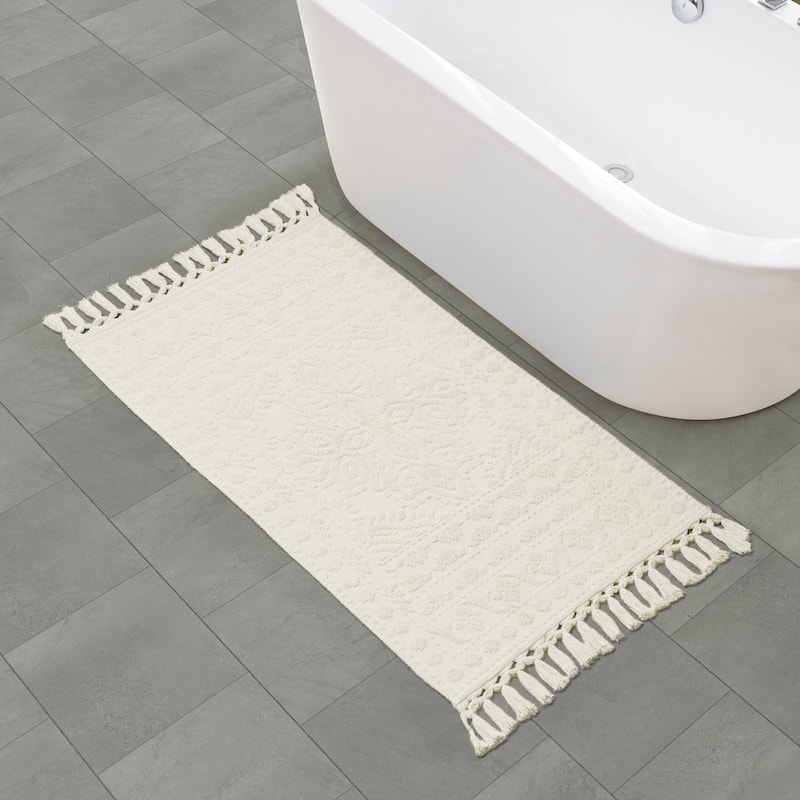 French Connection Nellore Fringe Cotton Bath Rug - 26x49 - Ivory