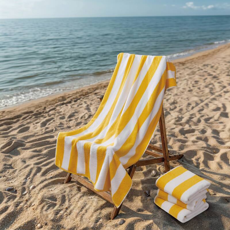 Oceanfront Resort Classic Cabana 4 PACK Beach Towel.