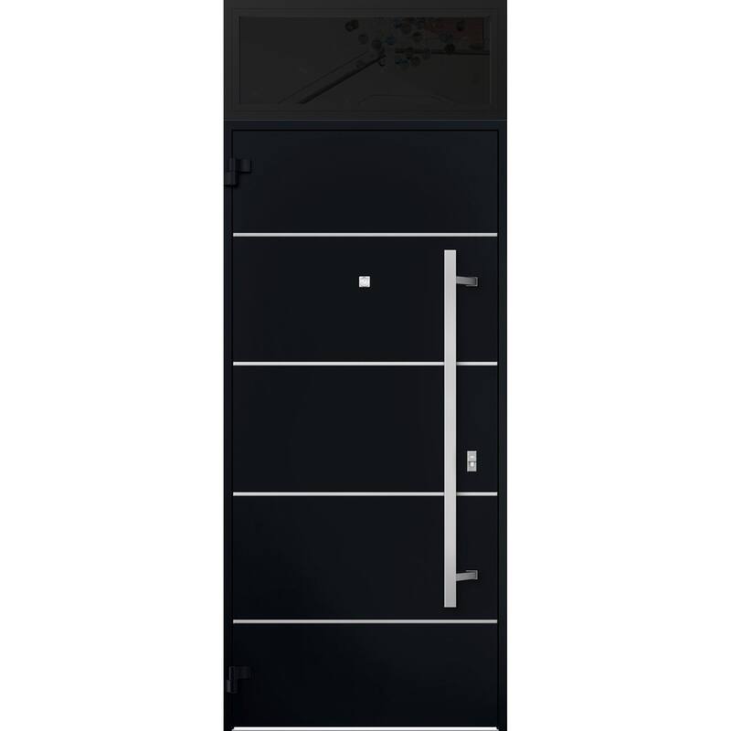 Front Prehung Steel Door 6083 Black Enamel Top Window Sidelite Stainless Inserts W36xH80+16 Lh I Bedroom Door Bathroom Door