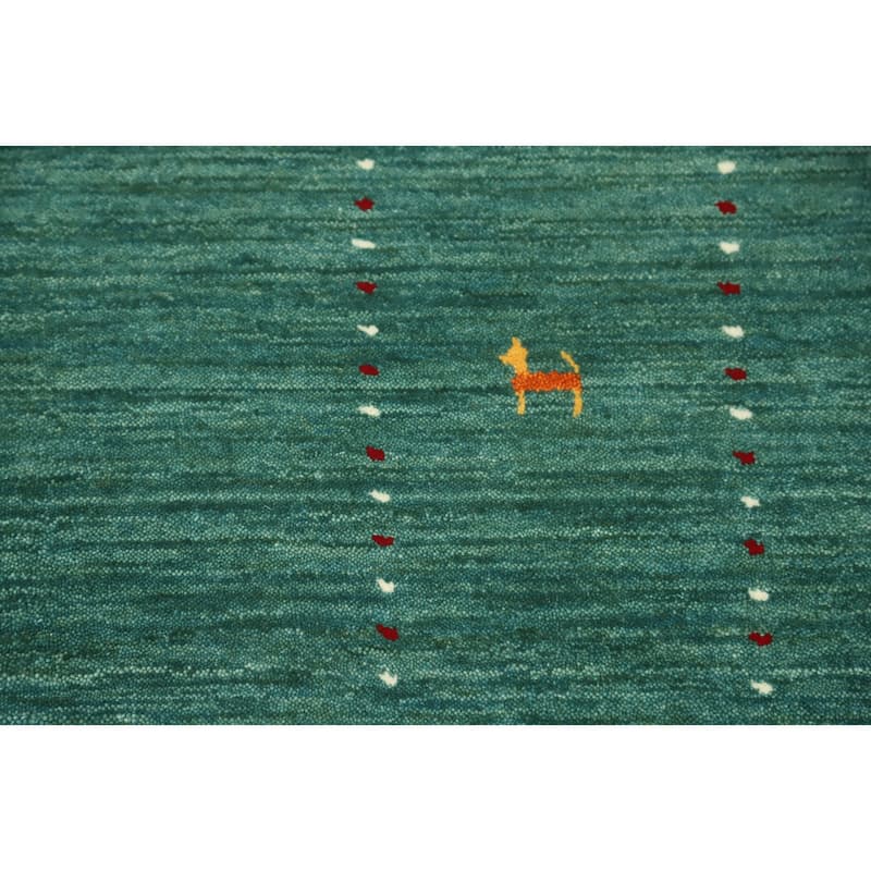 Hand Knotted Oriental 100% Wool Carpet Tribal Animal Pictorial Green Gabbeh Area Rug - 7' 10'' X 4' 11''