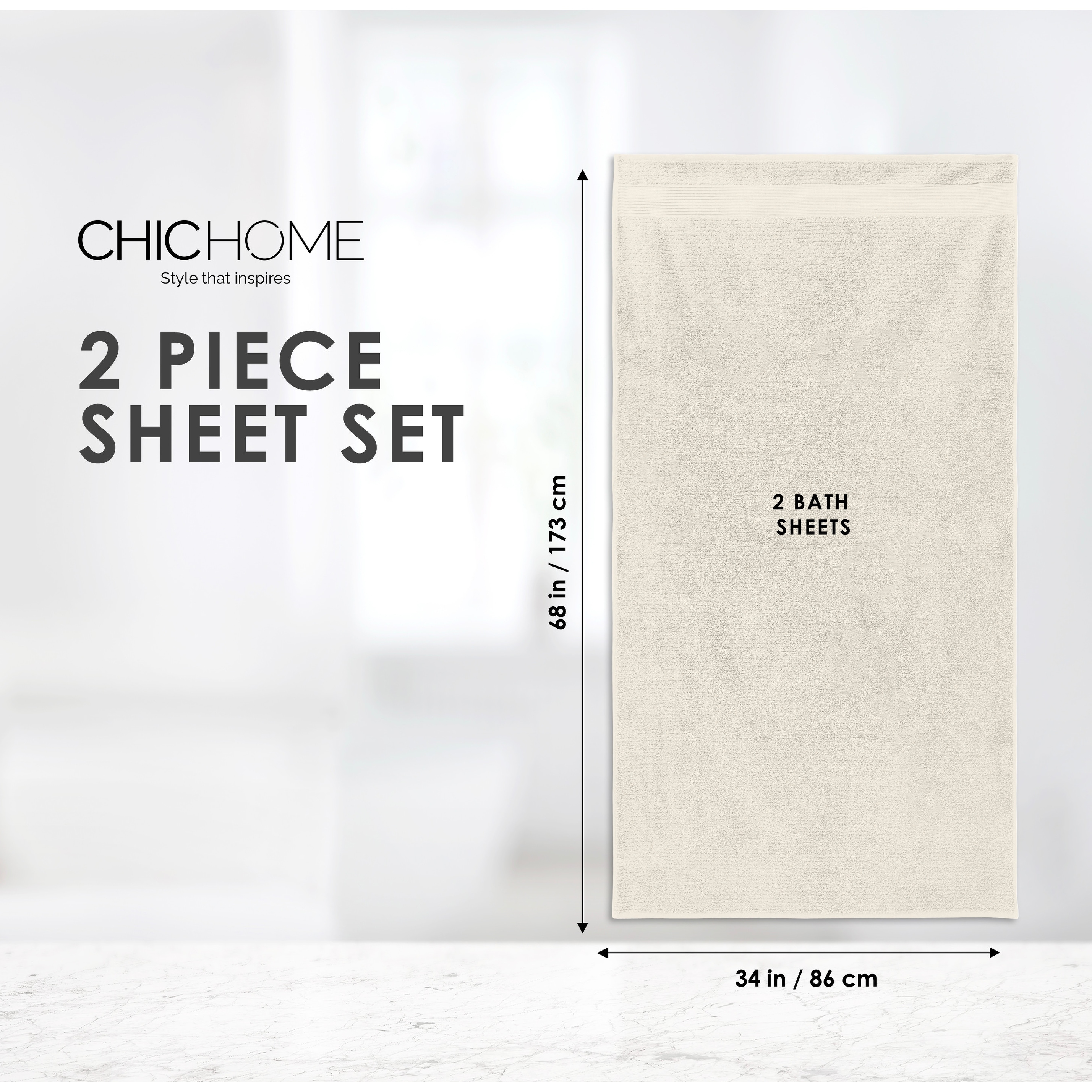 Chic Home 2-Piece Standard 100 Oeko-Tex Certified Bath Sheet Set