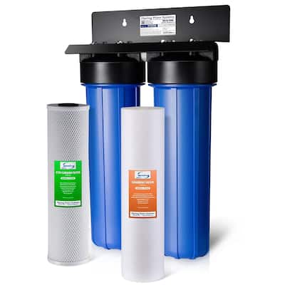 WGB22B 2-Stage Whole House Water Filtration System with 20" x 4.5" Fine Sediment and Carbon Block Filters, Removes Chlorine