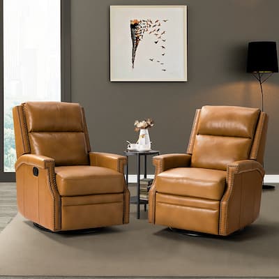 Echidna Multifunctional Antique Genuine Leather Swivel Nursery Chair with Nailhead Trim Set of 2 by HULALA HOME