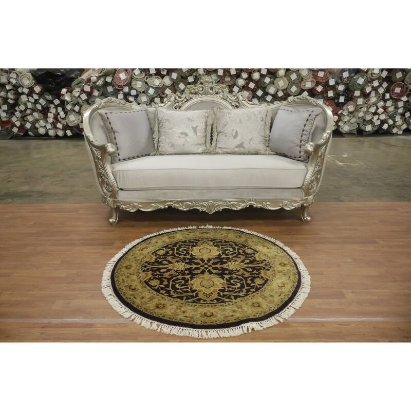 Hand Knotted Oriental 100% Wool Carpet Traditional All-Over Black Agra Area Rug - 4' 0'' X 4' 0''