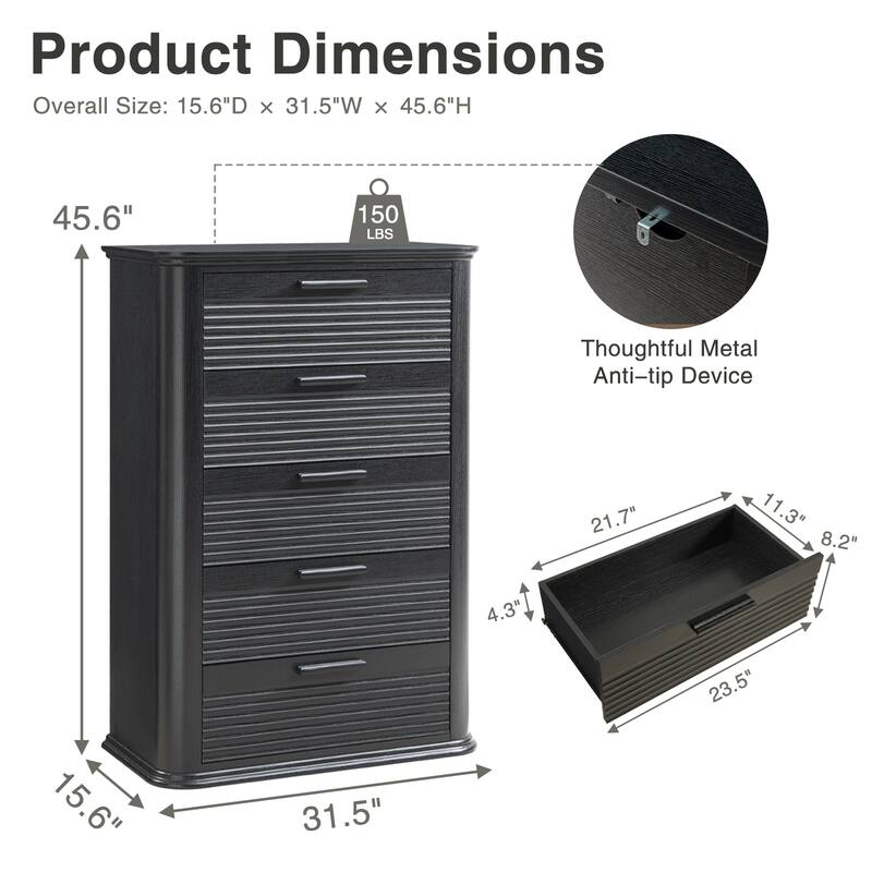 Modern Drawer Storage Organizer ,5 Drawers Dresser, for Bedroom, Living Room