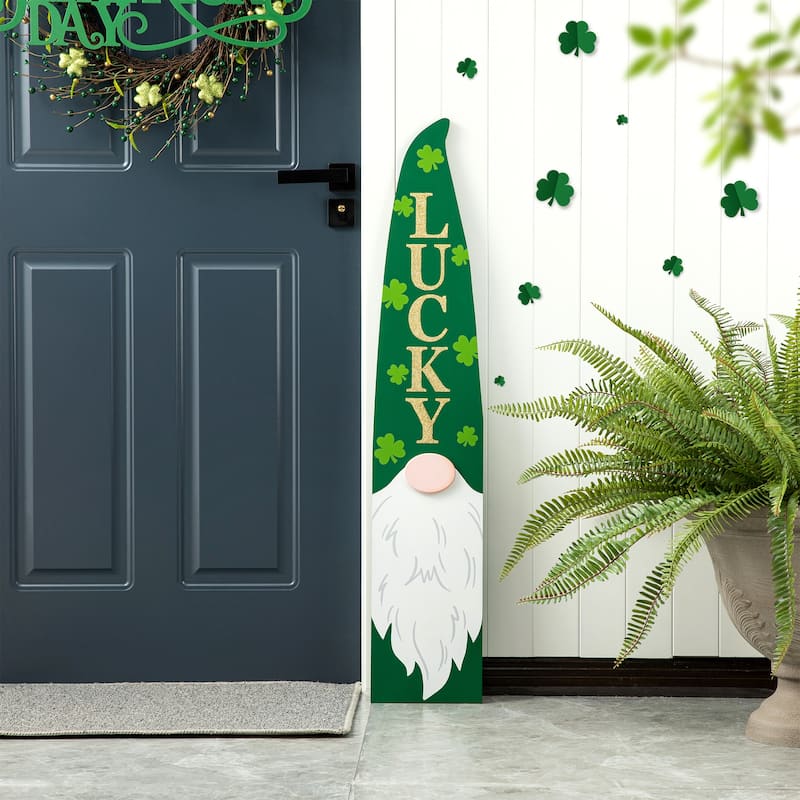 Glitzhome 42"H St. Patrick's Wooden Gonme Porch Decor
