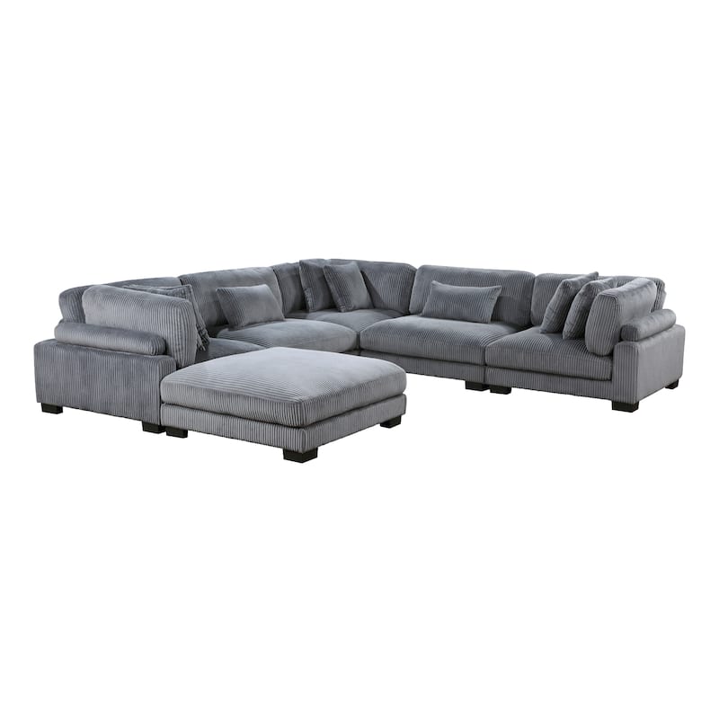 Braidy Corduroy 6-Piece Modular Sectional Sofa with Ottoman