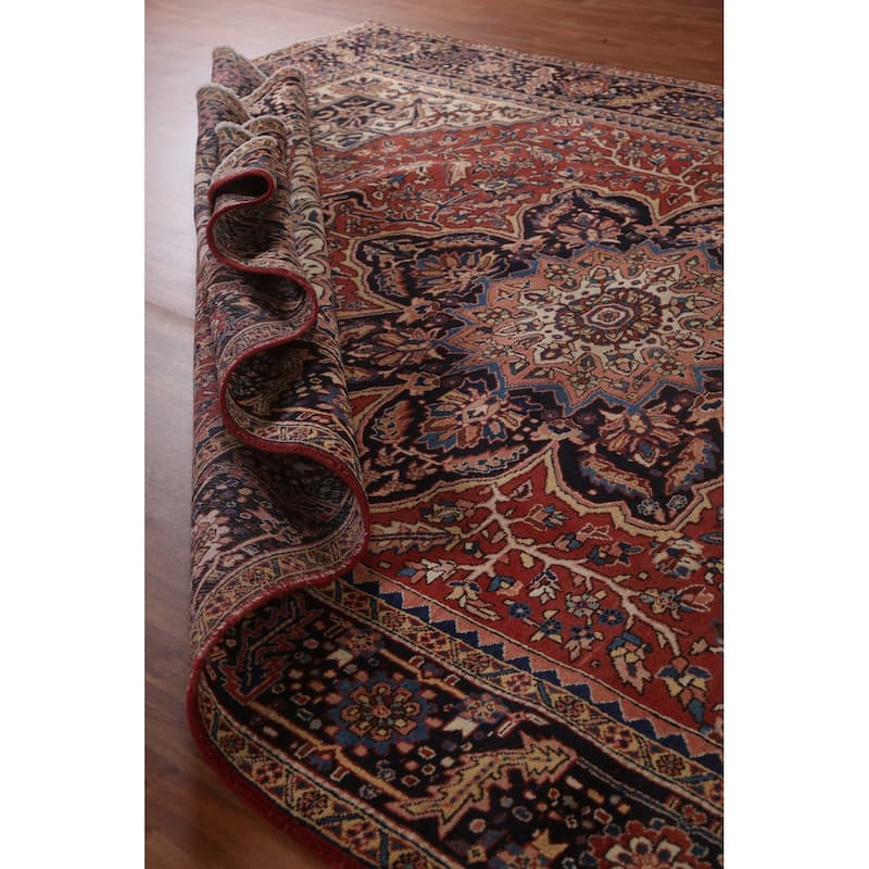 Vintage Vegetable Dye Persian Heriz Area Rug Hand-knotted Wool Carpet - 9'9" x 13'1"
