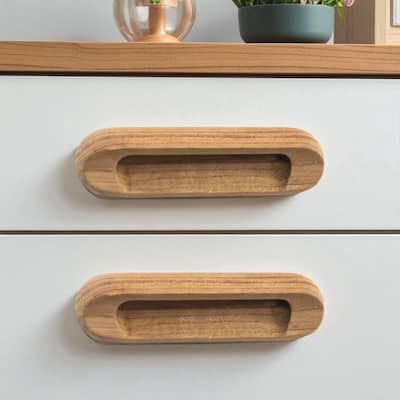 HomeRoots Set of Two Brown Teak Wood Drawer Pull Knobs - 4.07 in. x 1.25 in. x 0.5 in.
