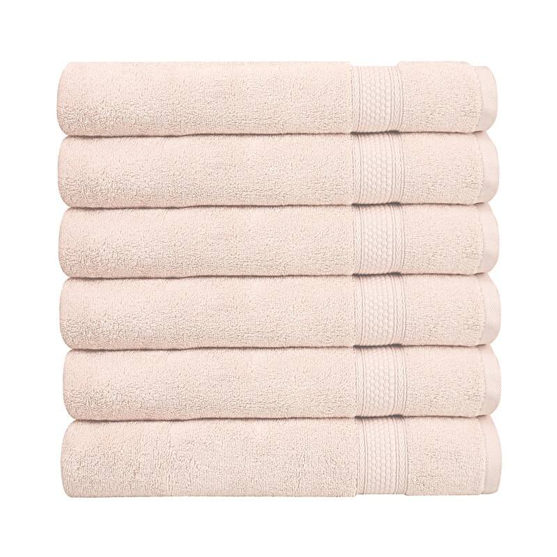 A1HC Hand Towel 6 Piece Set, 500 GSM Duet Technology 100% Ring Spun Cotton, Ultra Soft, Quick Dry, (16"x28") - Peach Blush
