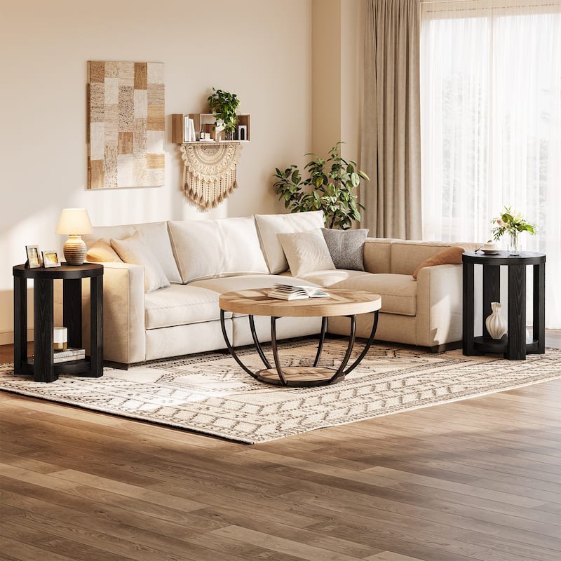 2-Tier Round End Table, Side Table, Small Bedside Accent Table for Living Room, Bedroom (Set of 2)
