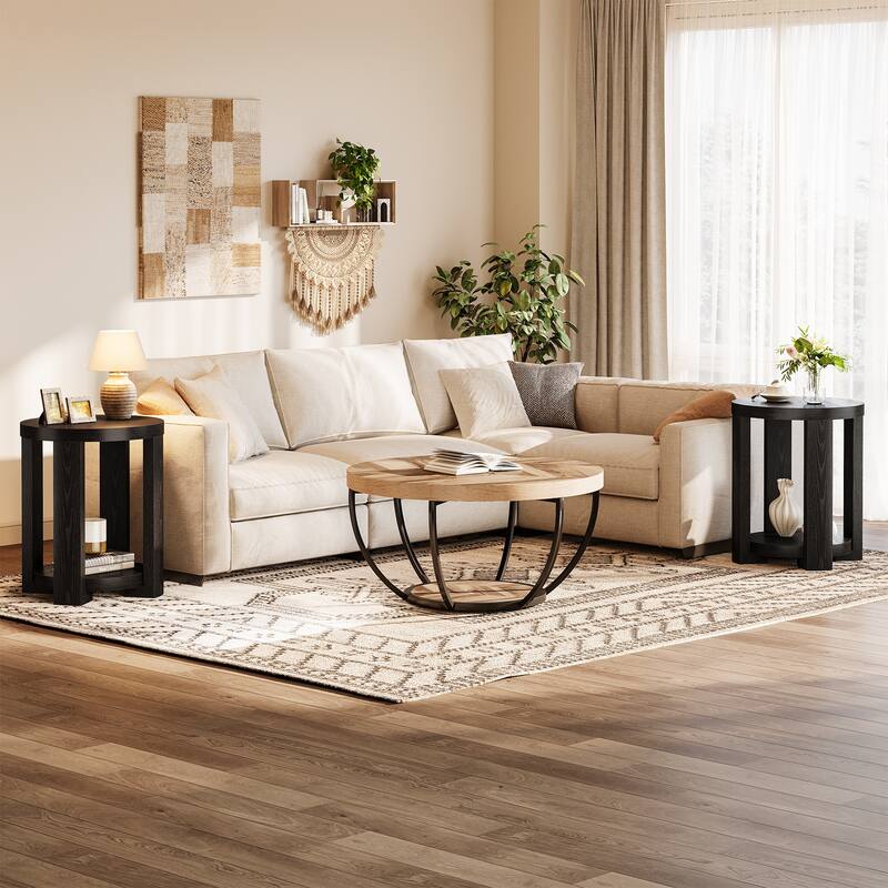 Side Table, 2-Tier Round End Table, Small Bedside Accent Furniture for Living Room, Bedroom