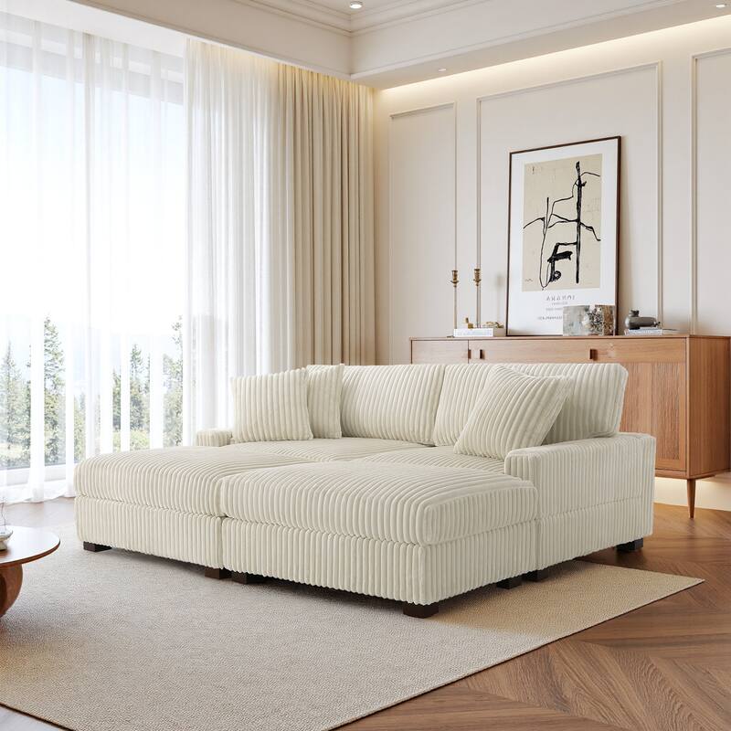 Modular Armchair and Ottoman Set with Adjustable Headrest, Flannel Upholstery