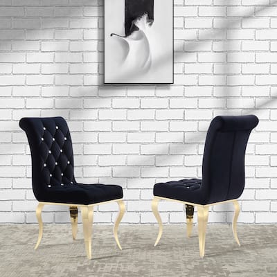 Black Velvet Dining Chairs with Polished Gold Legs