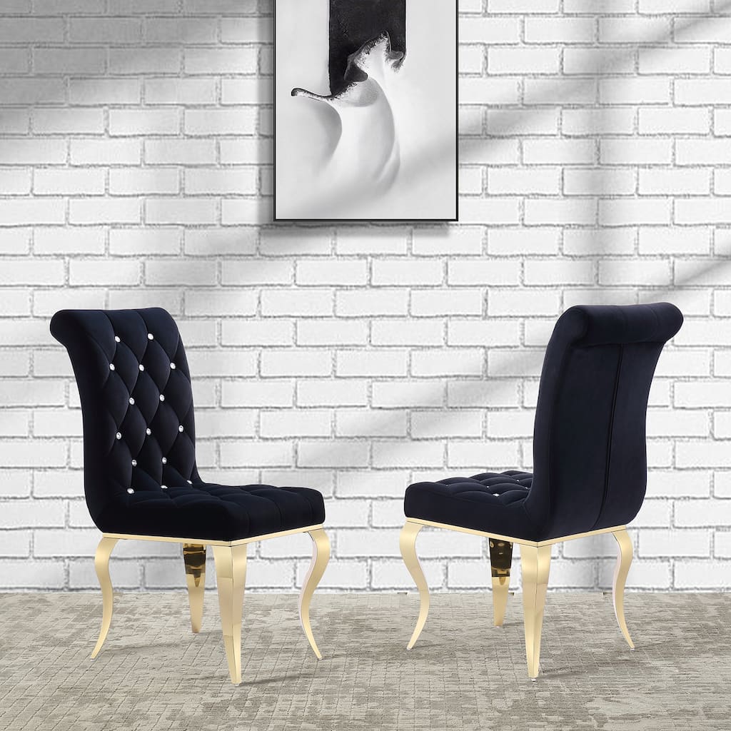 Black Velvet Dining Chairs with Polished Gold Legs