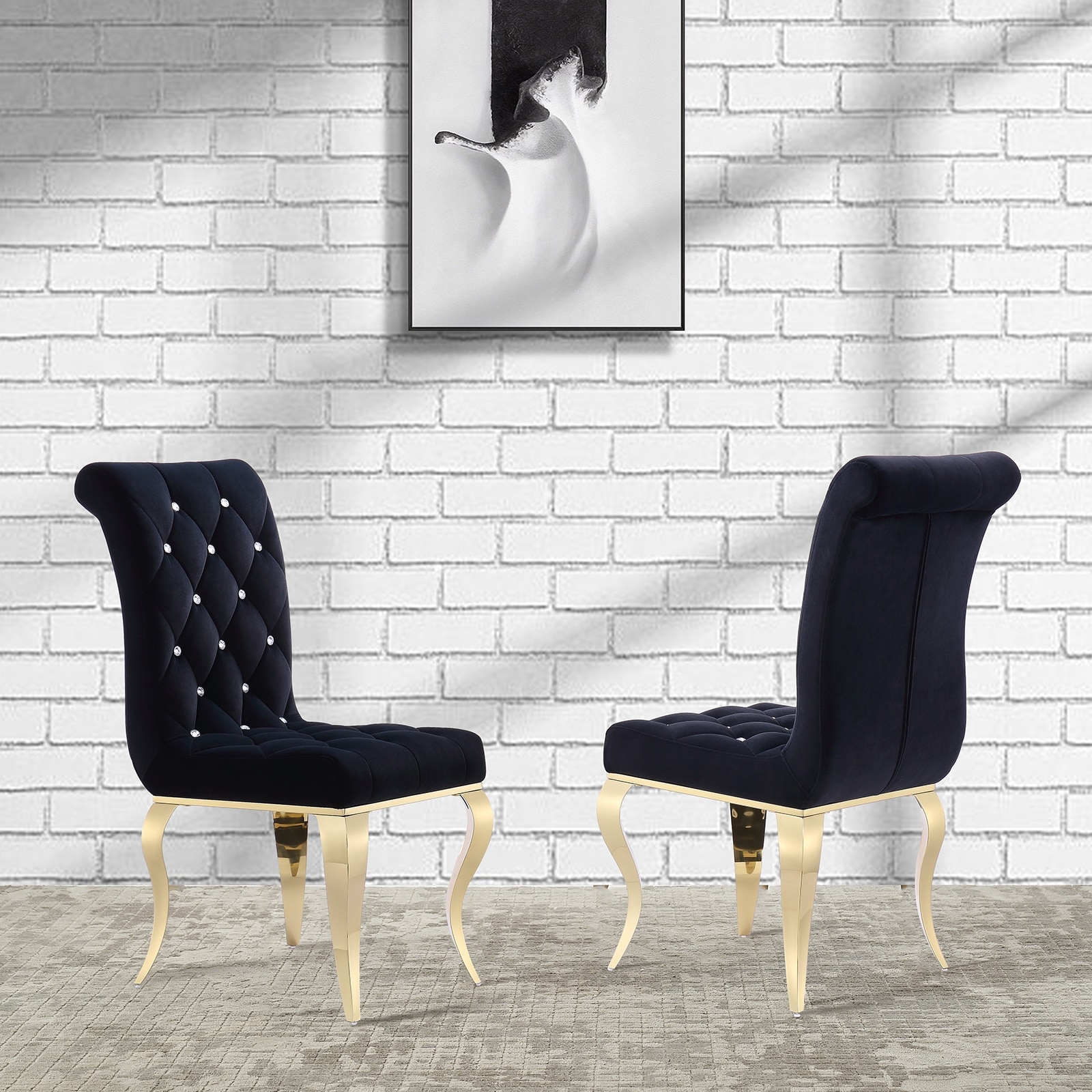 Black Velvet Dining Chairs with Polished Gold Legs