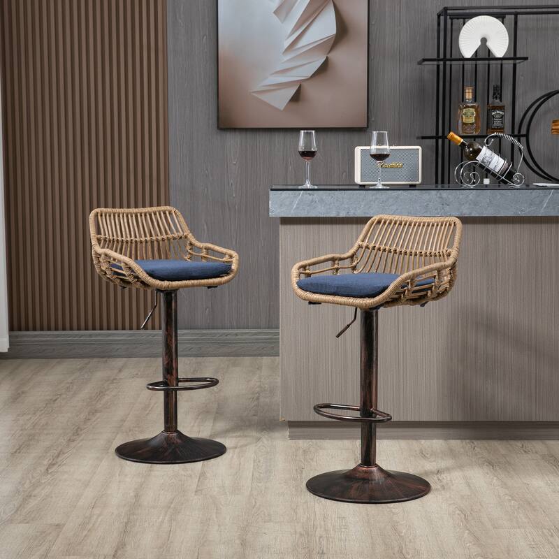 Swivel Bar Stools Set of 2 Adjustable Counter Height Chairs - Blue