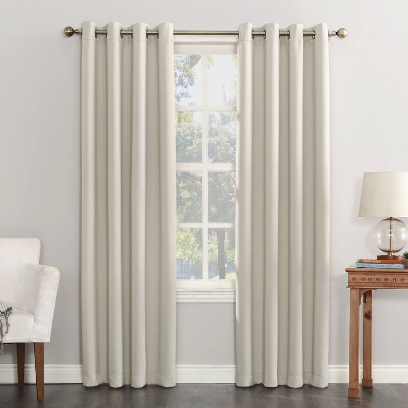 Sun Zero Saxon Energy Saving Blackout Grommet Curtain Panel, Single Panel - 54" x 95" - Pearl