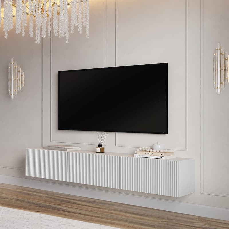 Living Skog Camelia White 59 in. Floating TV Stand Fits TV's up to 65 in. with Wall Mount Feature - 71 in - White