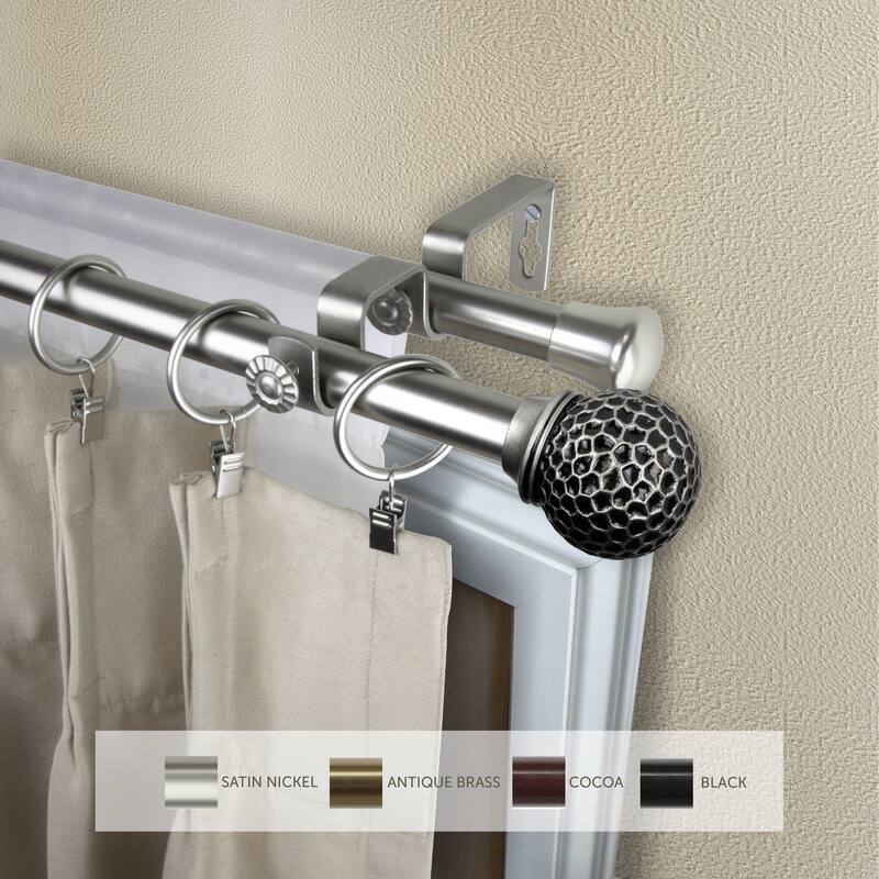 InStyleDesign Ewan Adjustable Double Curtain Rod 13/16 inch dia. - 28 to 48 inches - Satin Nickel