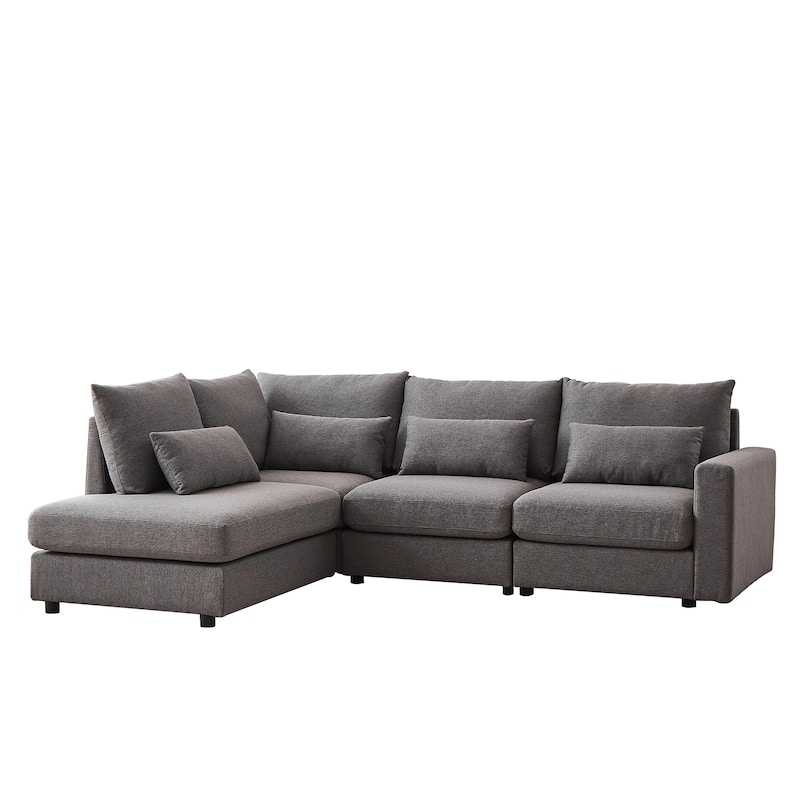 100.2" Linen L-Shaped Sectional Sofa with Ottoman, 5 Cushions & 4 Lumbar Pillows - Convertible Design