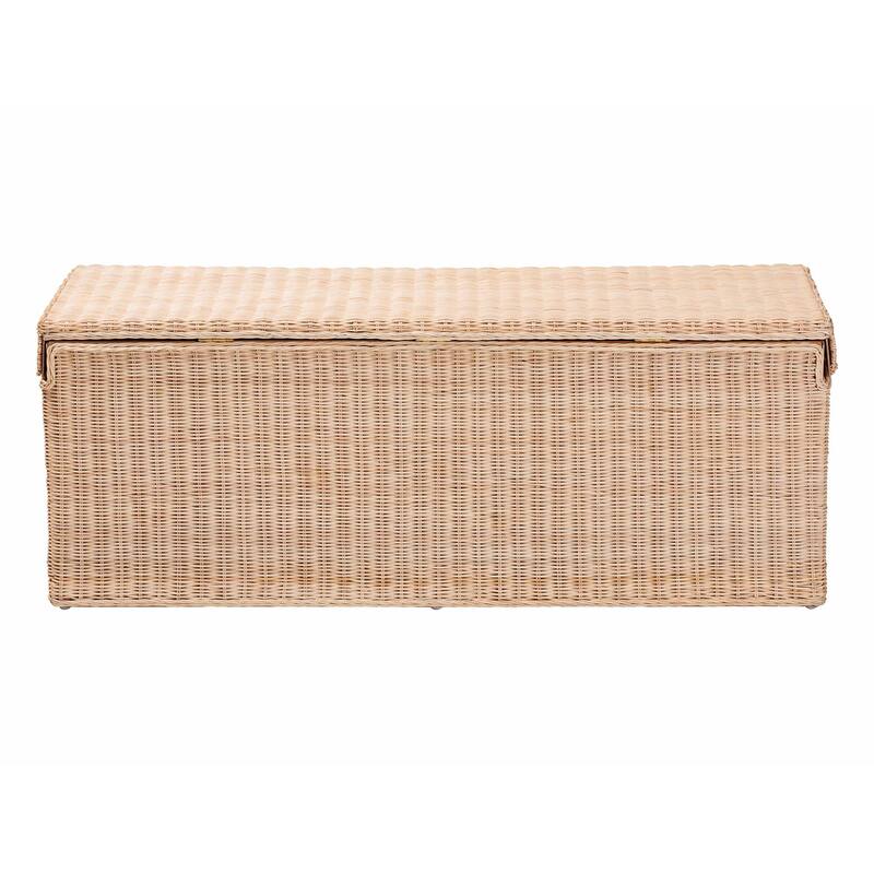 Damita Scallop Natural Rattan Chest with Lift-top - Coastal Boho Style Storage Bench for Bedroom, Entryway, or Living Room