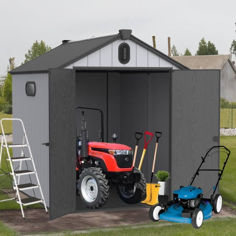 6*8Ft Plastic Storage Shed For Backyard Garden Big Spire Tool Storage - Black+Grey