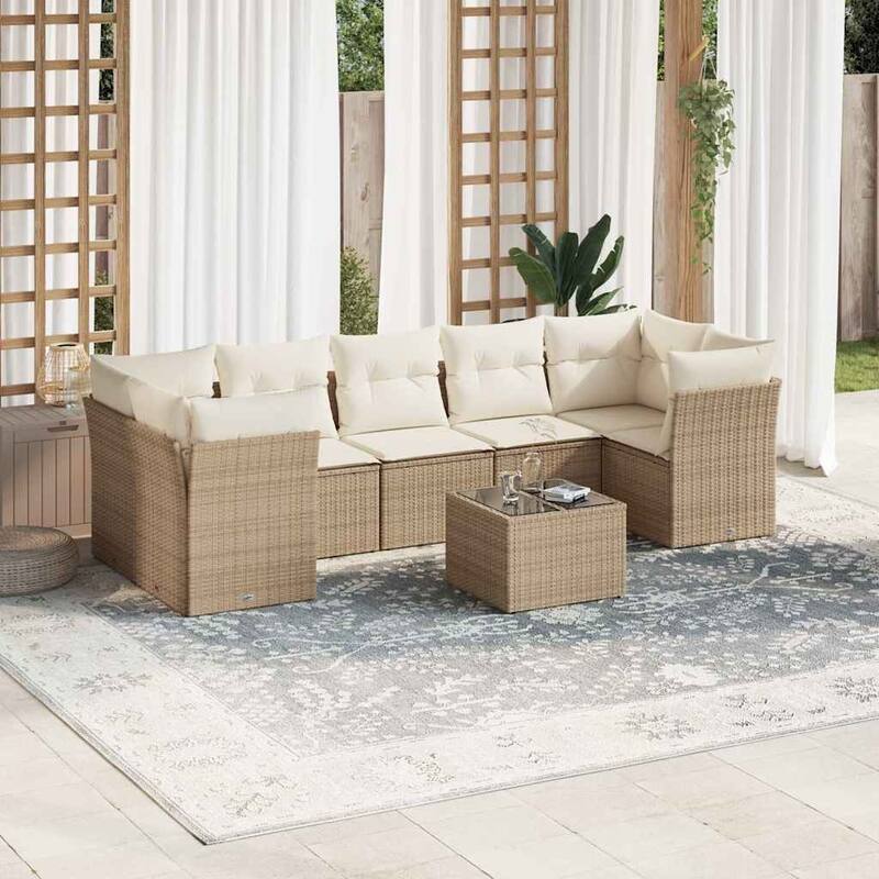 vidaXL Garden Sofa Set Beige Poly Rattan Large Modular Garden Sofa Set - 21.7 x 21.7 x 14.6