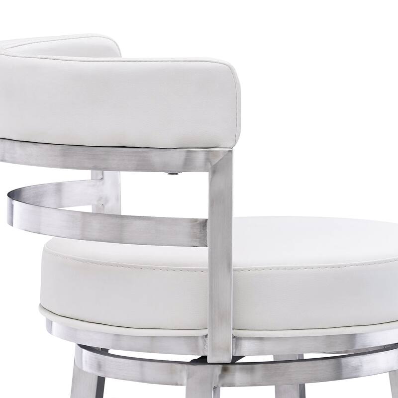 Titana Faux Leather Upholstered Swivel Bar/Counter Stool in Brushed Stainless Steel