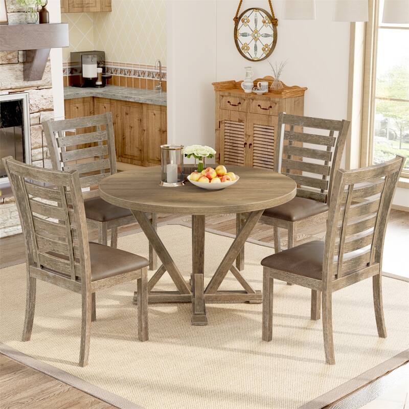 5pcs Dining Table Set with Round Dining Table, 4 Dining Chair