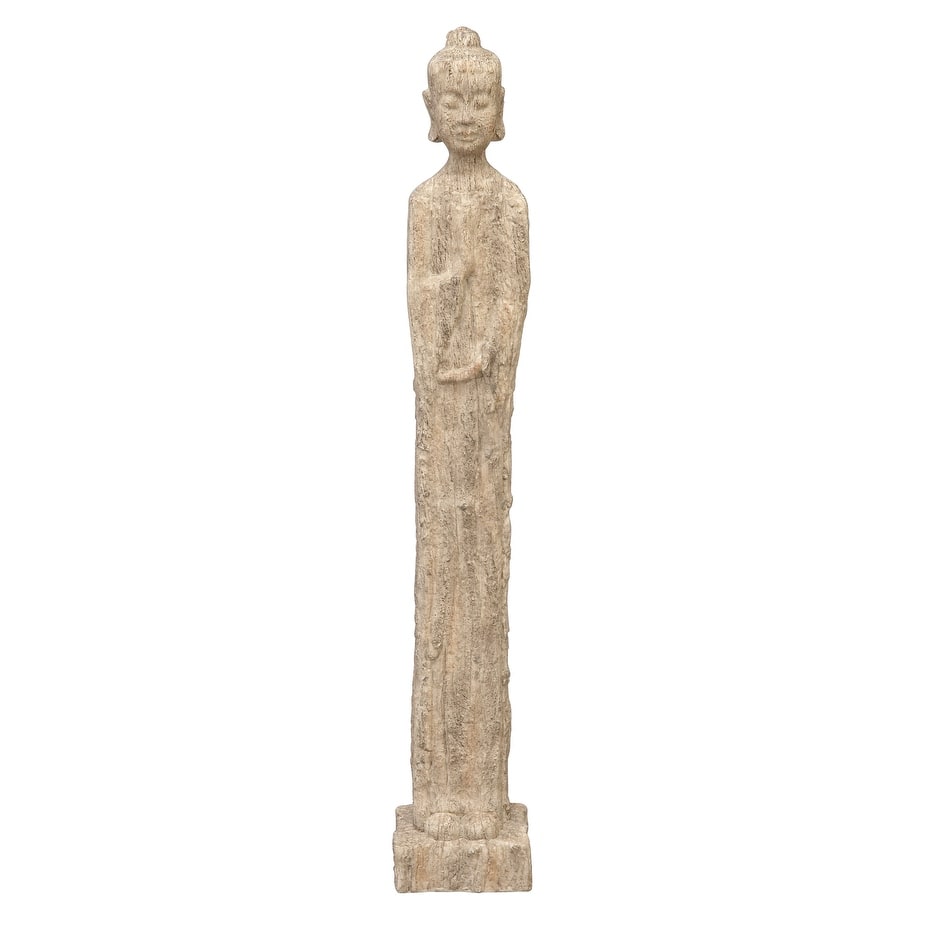 Polystone Buddha Meditating Sculpture with Engraved Carvings and Relief Detailing - Beige - Roche River Decor - 4"W x 5"L x 32"H