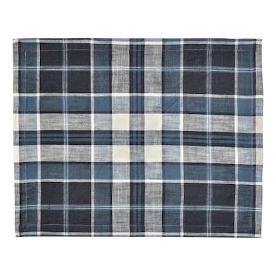 Mirage Plaid Cotton Placemat - Blue Christmas Design, Machine Washable, 13" H x 19.5" L x 14" W