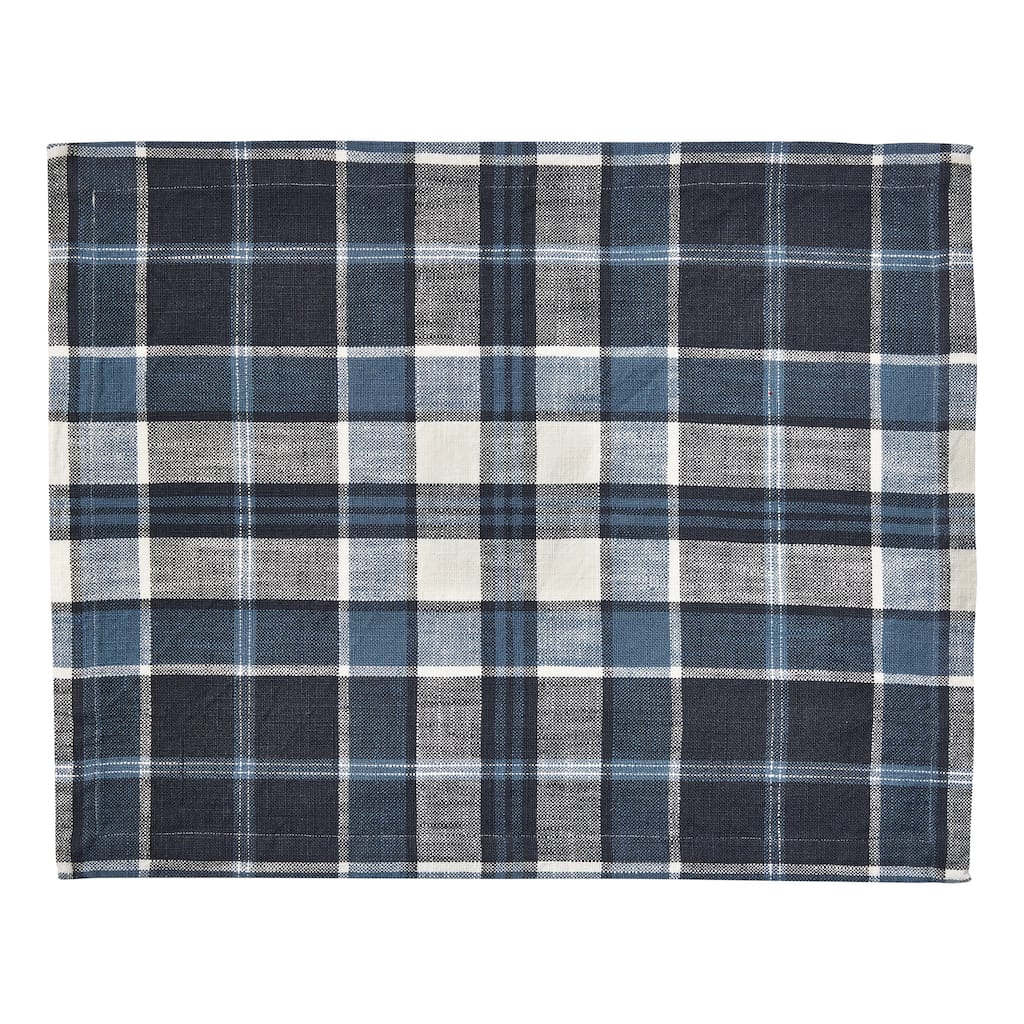 Mirage Plaid Cotton Placemat - Blue Christmas Design, Machine Washable, 13" H x 19.5" L x 14" W