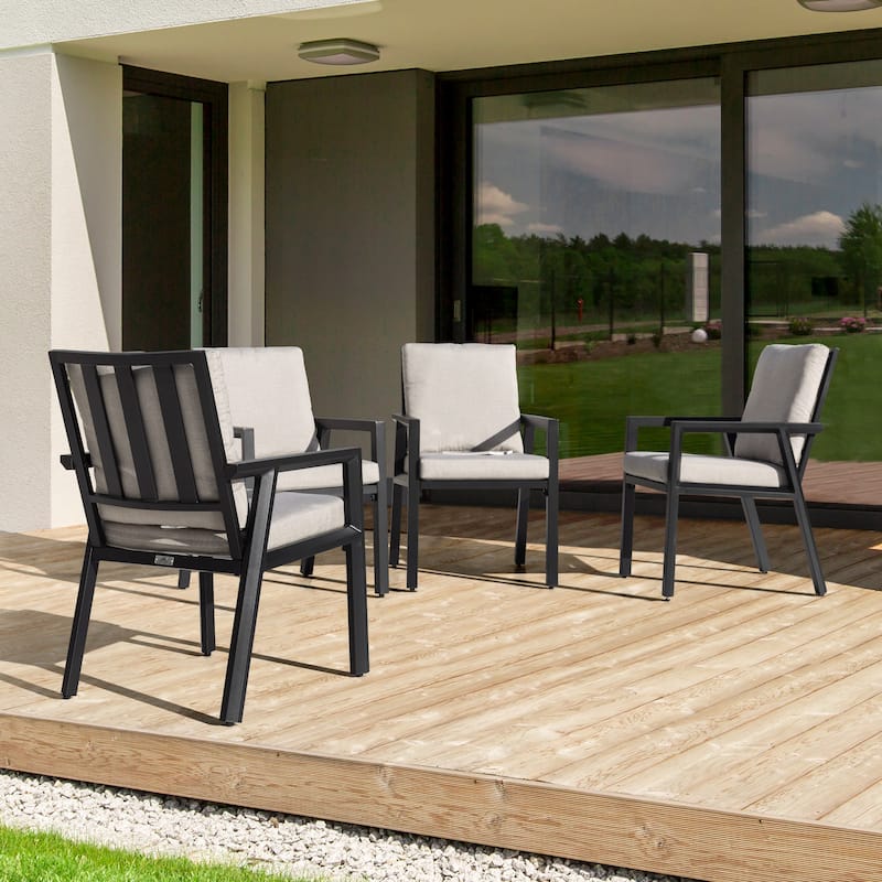 Outdoor 4-Piece Aluminum Dining Chairs with Gray Cushions
