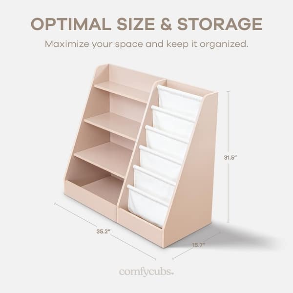 dimension image slide 1 of 4, Kids Montessori Book Shelf, Shelves for Toys by Comfy Cubs