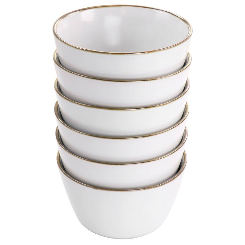 Elama Arthur 6 Piece Stoneware Bowl Set in Matte White with Gold Rim - 5.6 Inch