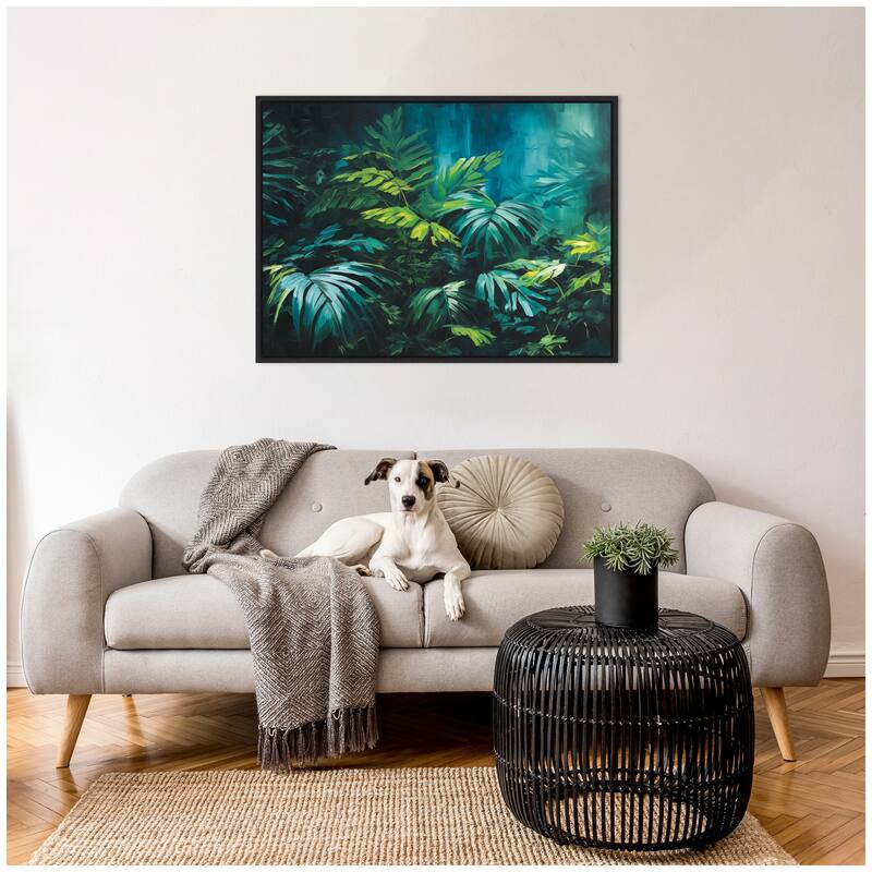 Kate and Laurel Sylvie Midnight Tropics Lush Landscape Framed Canvas by The Creative Bunch Studio