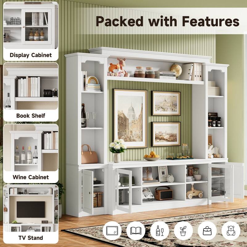 Modern Entertainment Center Wall Unit for TVs up to 65",70.87" TV Console Unit with Bookshelves & Tempered Glass Doors