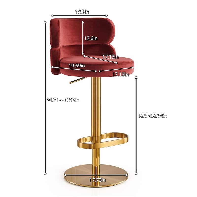 Modern Velvet Bar Stool with Height Adjustment and 360-Degree Swivel