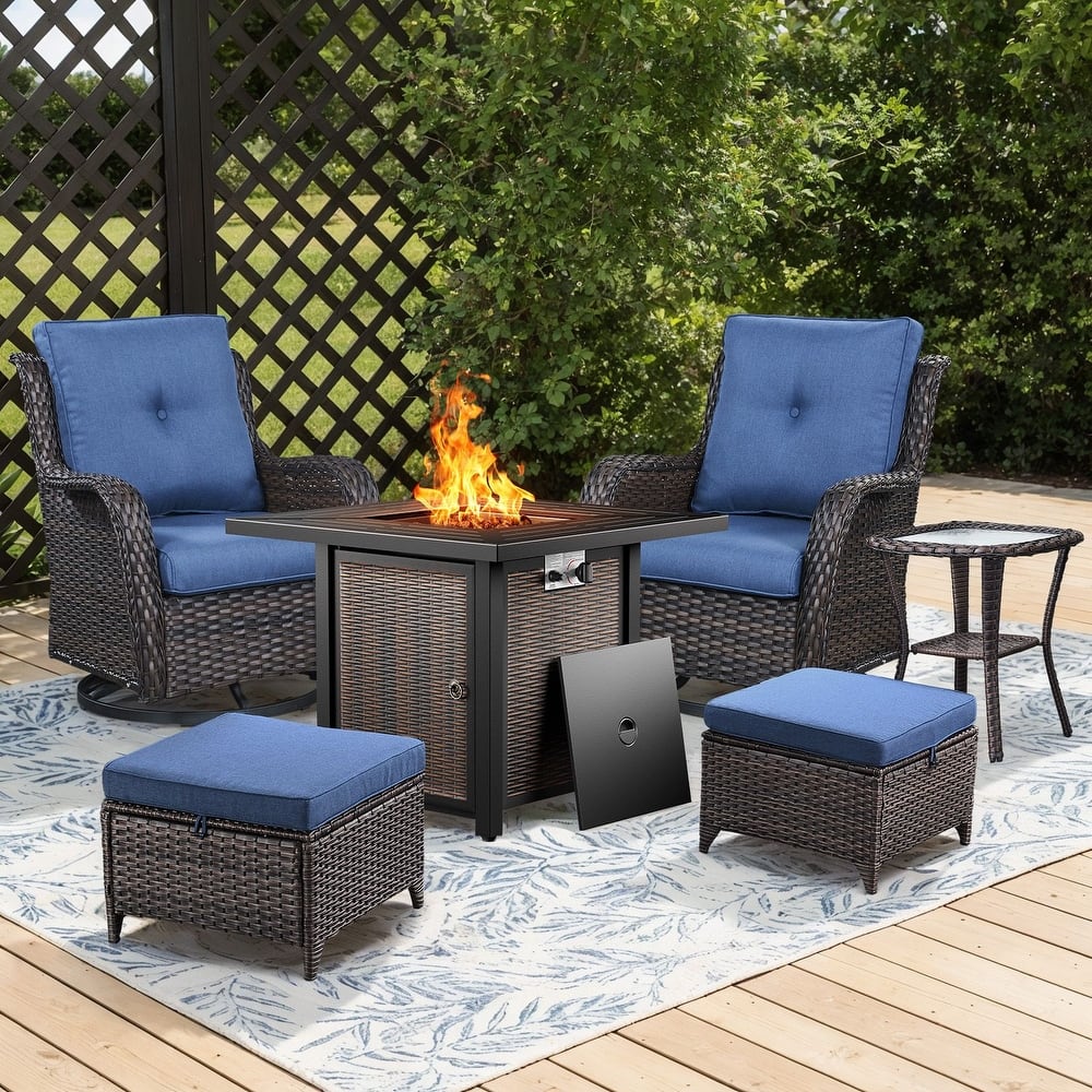 Gymojoy 6-Piece Fire Pit Set with Swivel Chairs, Ottomans & Side Table for Patio, Backyard, Deck