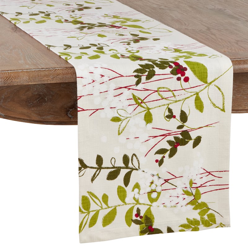 Botanical Print Holiday Table Runner - 14"x90"