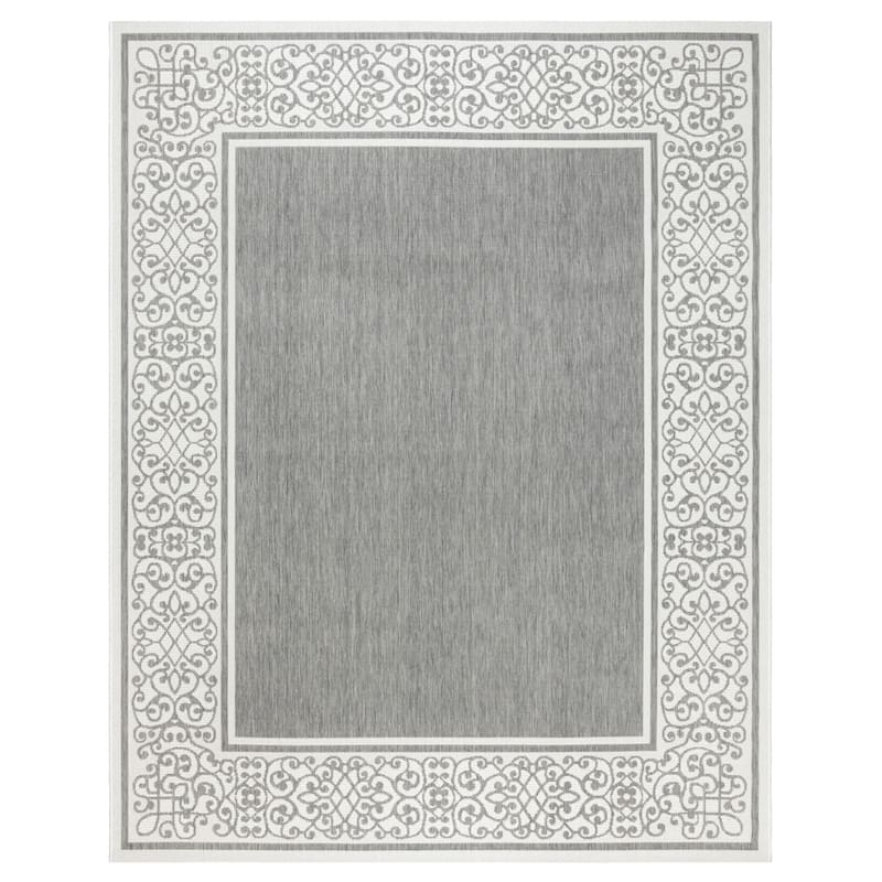 Gertmenian Paseo Tedo Ash Grey Transitional Scroll Boarder Indoor/ Outdoor Area Rug