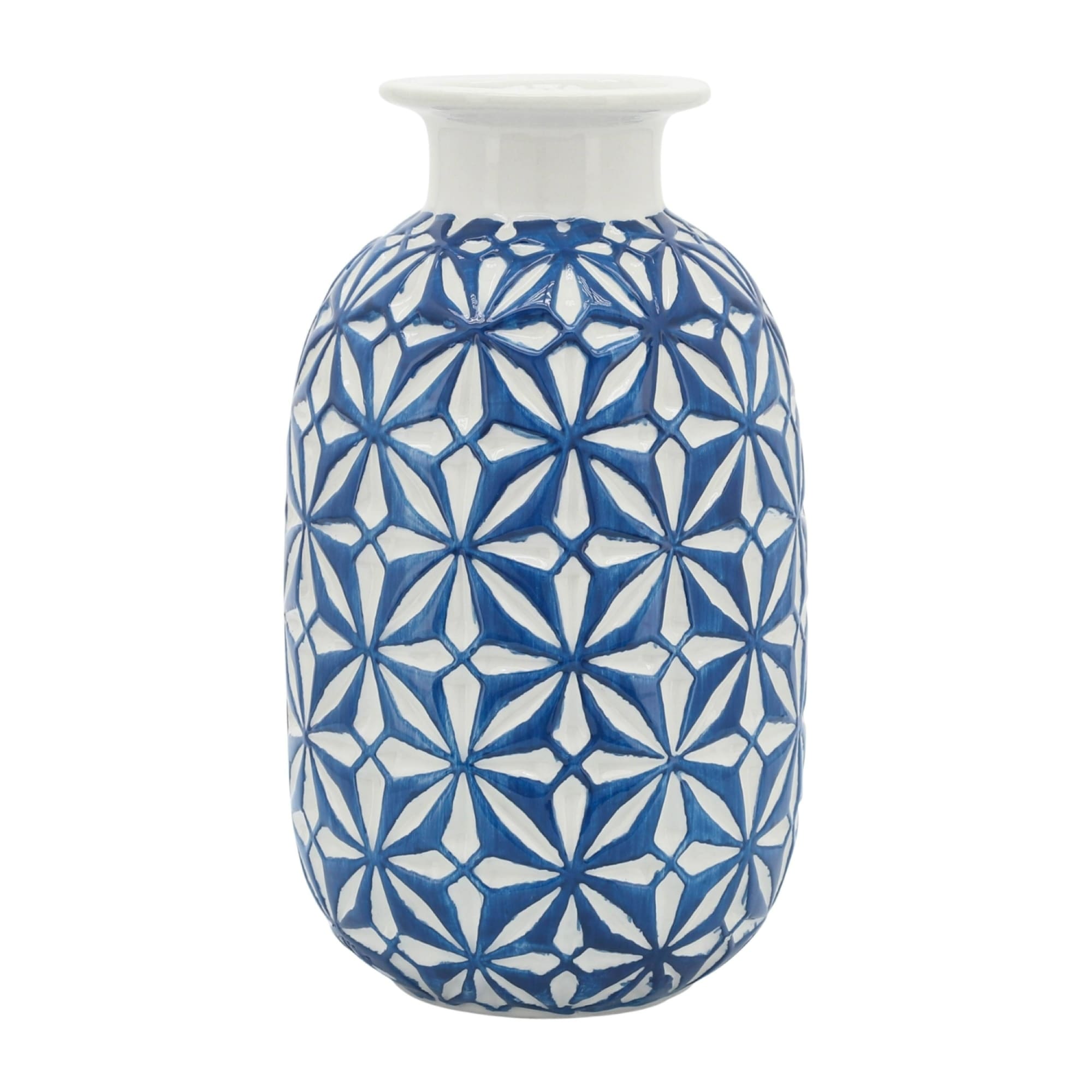Daisy Ceramic Vase - 8" - Blue and White