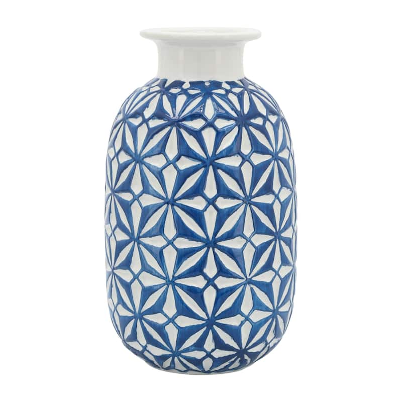 Daisy Ceramic Vase - 8" - Blue and White