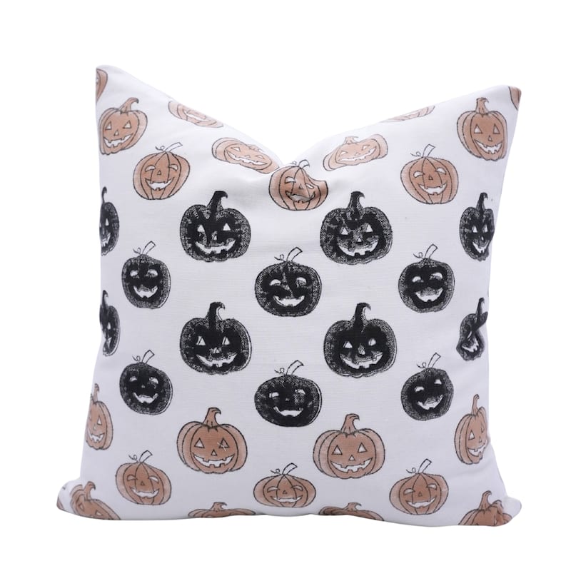 Fabdivine Handmade Block Print Cotton Green Pillow Cover, Pumpkin - Pillow Covers - Pumpkin- Brown, Black - 20" X 20"