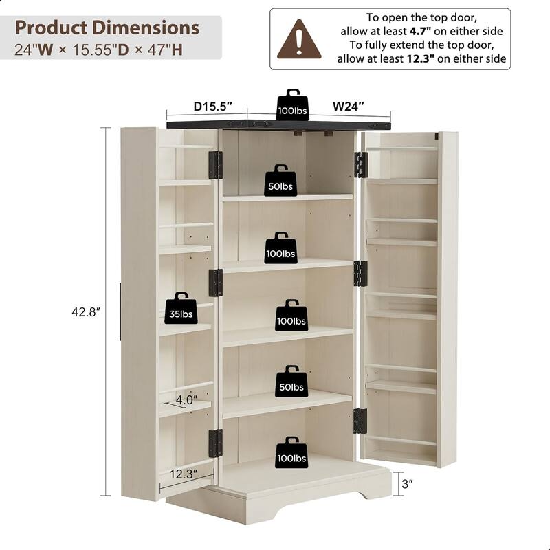 47" Farmhouse Kitchen Pantry, Storage Cabinet with Barn Doors
