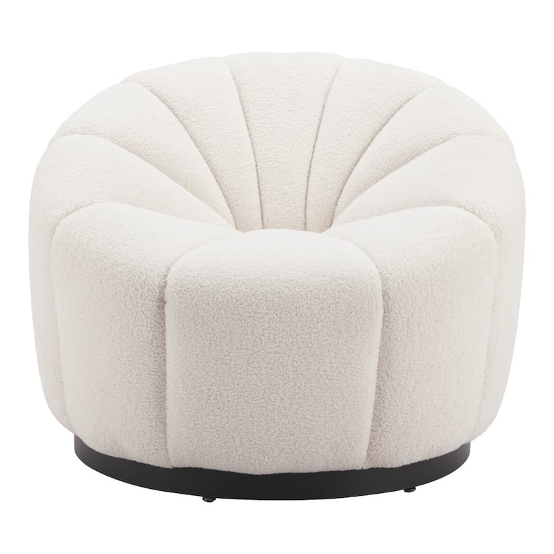HomeRoots 36" Cream And Black Faux Shearling And Upholstered Barrel Chair - 36' X '29.5' X '35