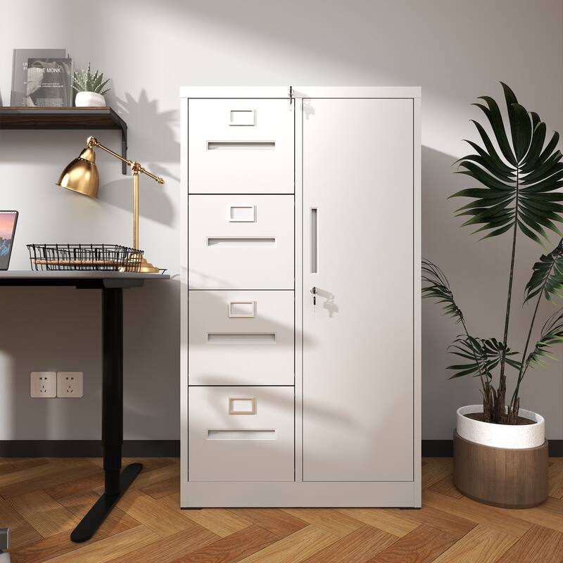 Lockable 4-Drawer File Cabinet with Door - White