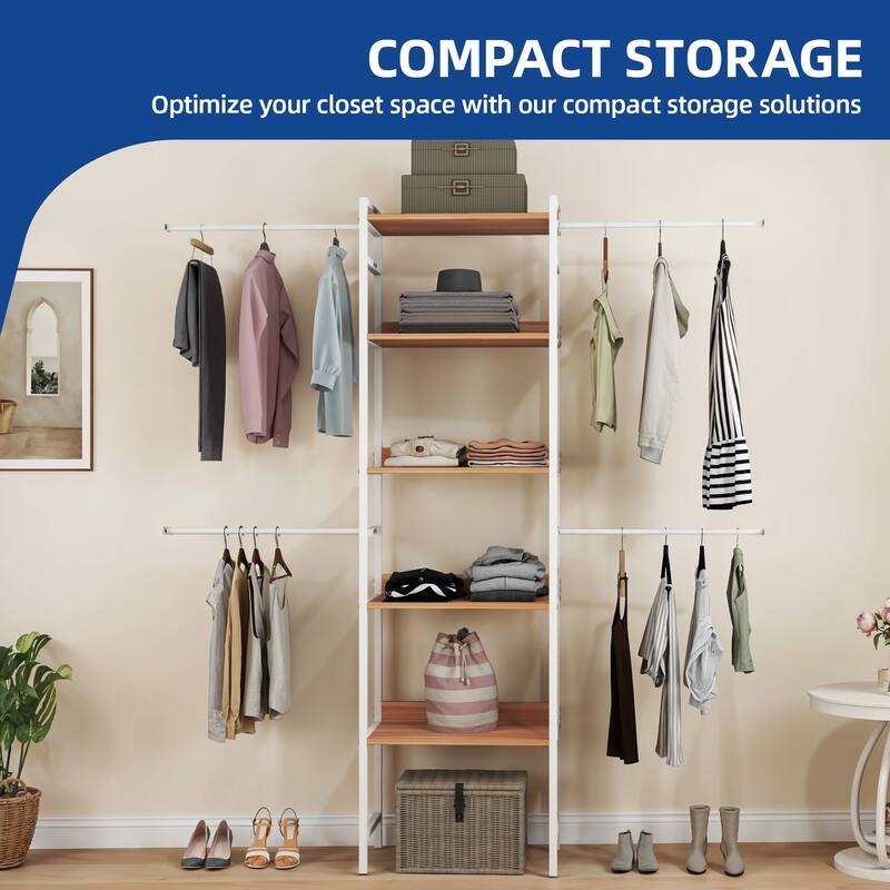 Moasis Closet Organizer with 4 Expandable Hanging Rods, Garment Rack Heavy Duty Clothes Rack with Storage Shelves