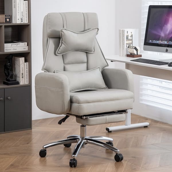 High Back Office Chair - Ergonomic Reclining Desk Chair With Foot Rest, Leather Executive Computer Chair For Home Office